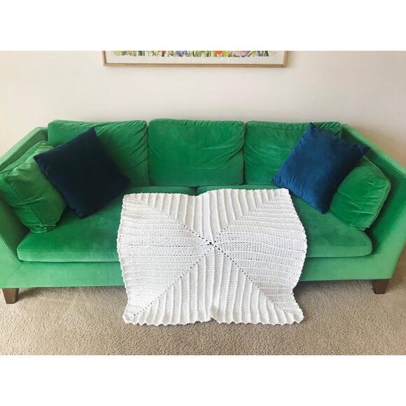 vintage 70s Cream 3d CROCHET hand knit FRINGE AFGHAN handmade square striped - Picture 4 of 7